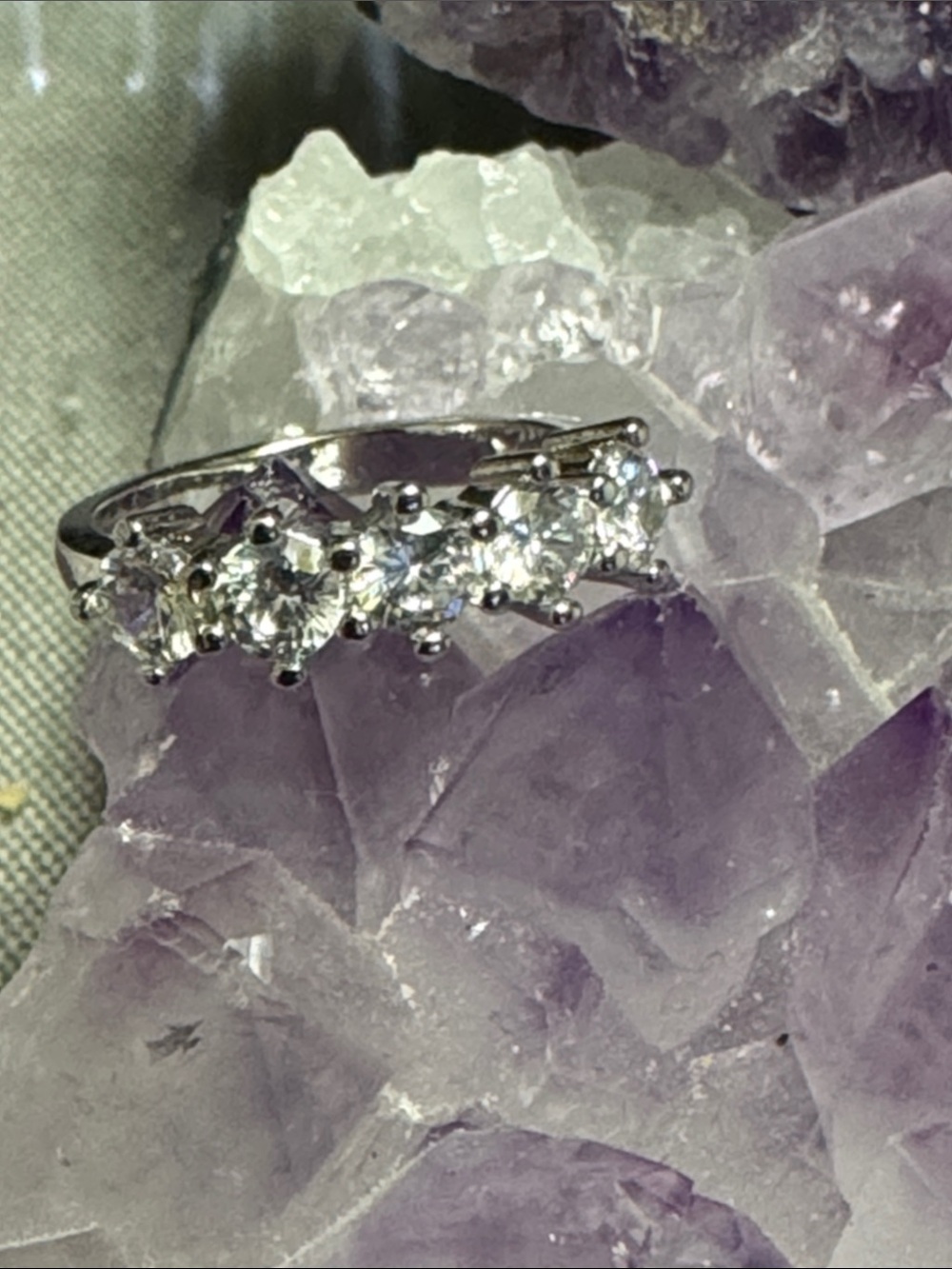 Silver Crystal Five-Stone Ring - Clear White Stones